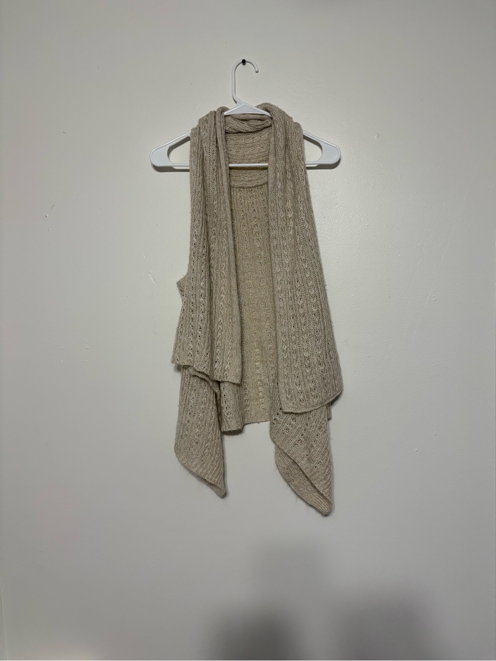Beige Knit Open-Front Scarf Wrap